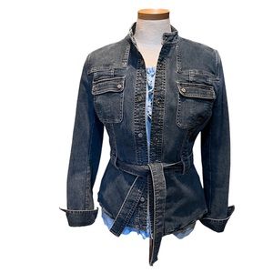 Elie Tahari Fitted Denim Jean Jacket with Belt, Size Small
